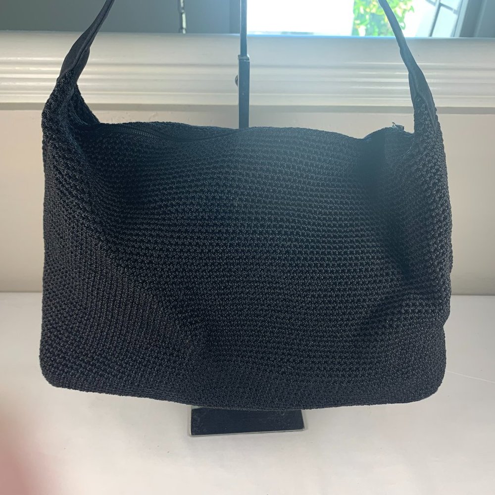 Purse The Sak Bag Black Crochet Handbag Tote Large Zippered Closure